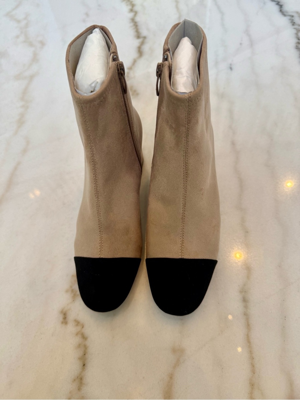 NEW W/O BOX - Paolo Beige and Black Suede Two-Tone Ankle Booties - Size 7